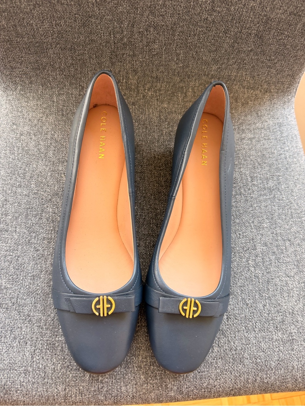 BRAND NEW! Cole Haan Navy Leather Ballet Flats with Gold Logo